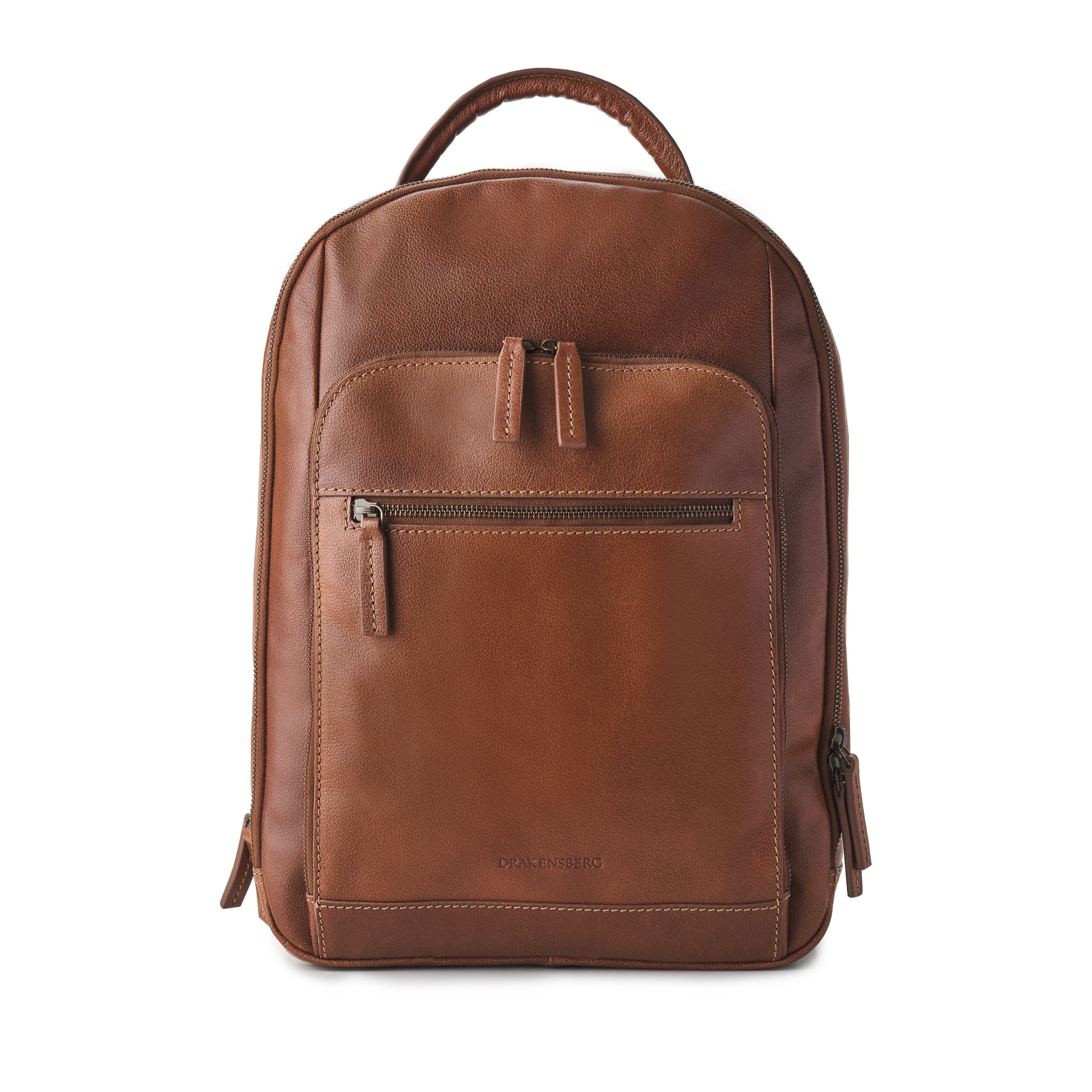 DR00507 - Leder Business Rucksack mit vielen Fächern und 15" Laptopfach Frederico für Herren und Damen in Luxus-Premium-Qualität in Kastanien-Braun - front