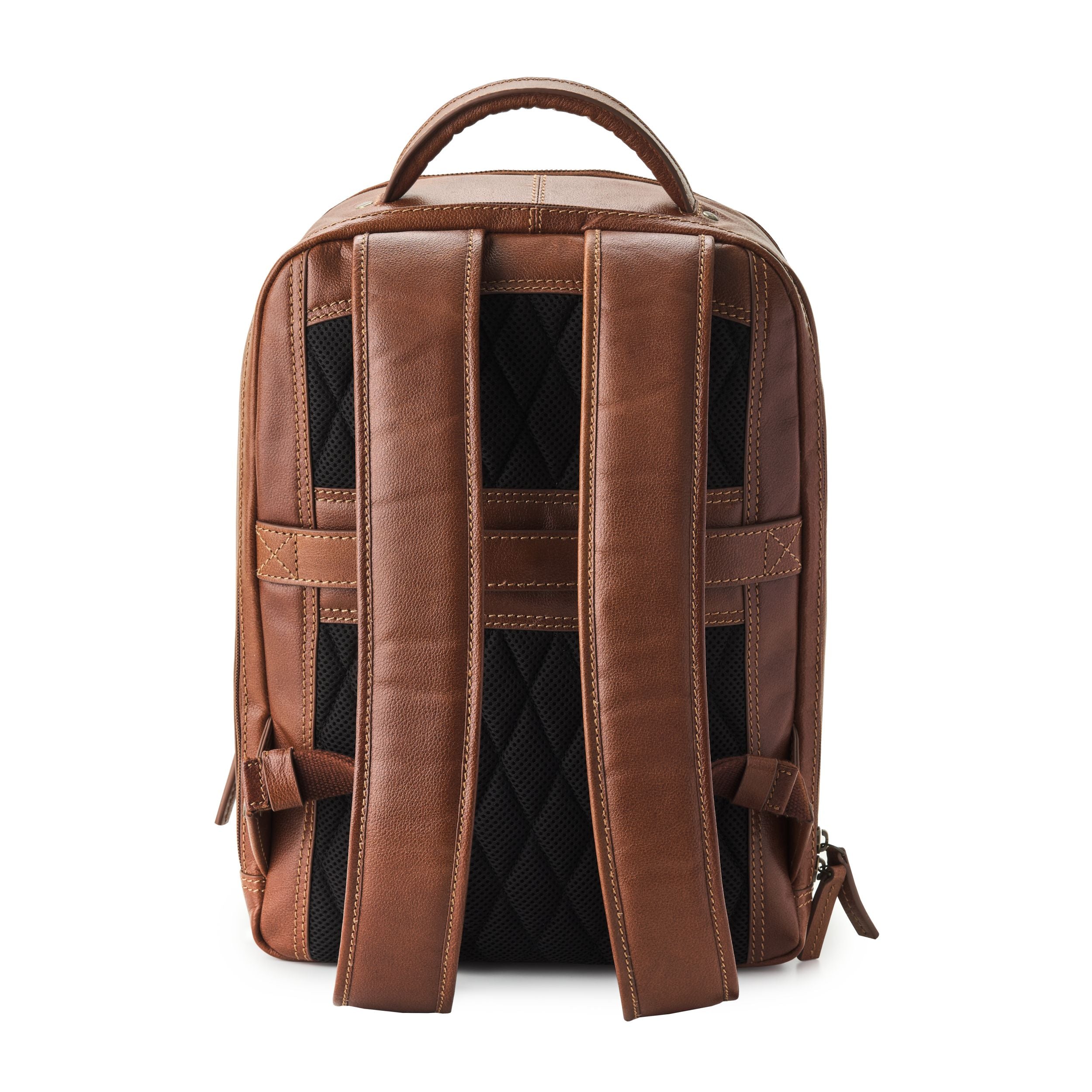 DR00507 - Leder Business Rucksack mit vielen Fächern und 15" Laptopfach Frederico für Herren und Damen in Luxus-Premium-Qualität in Kastanien-Braun - Rückseite