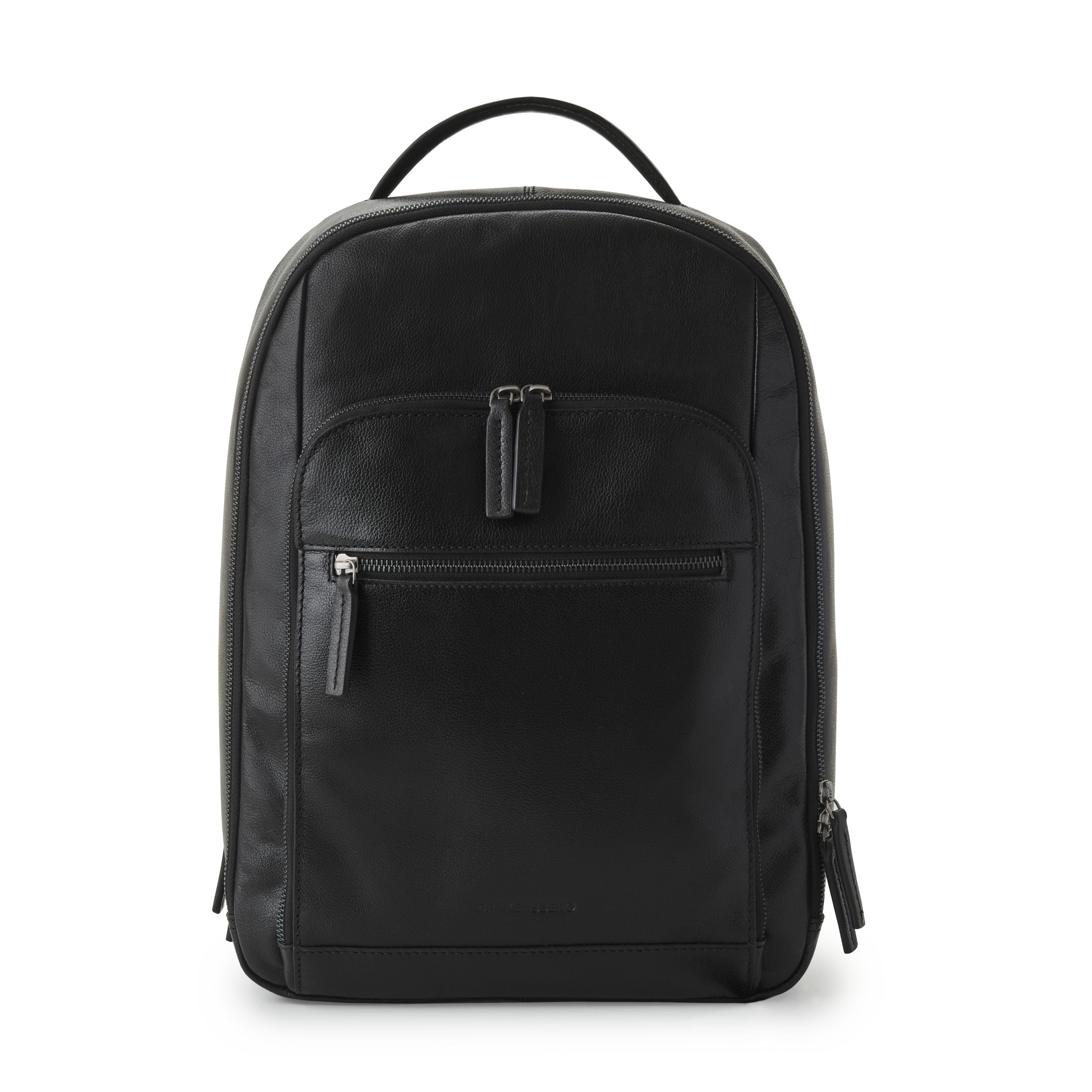 DR00547 - Leder Business Rucksack mit vielen Fächern und 15" Laptopfach Frederico für Herren und Damen in Luxus-Premium-Qualität in Schwarz - Front