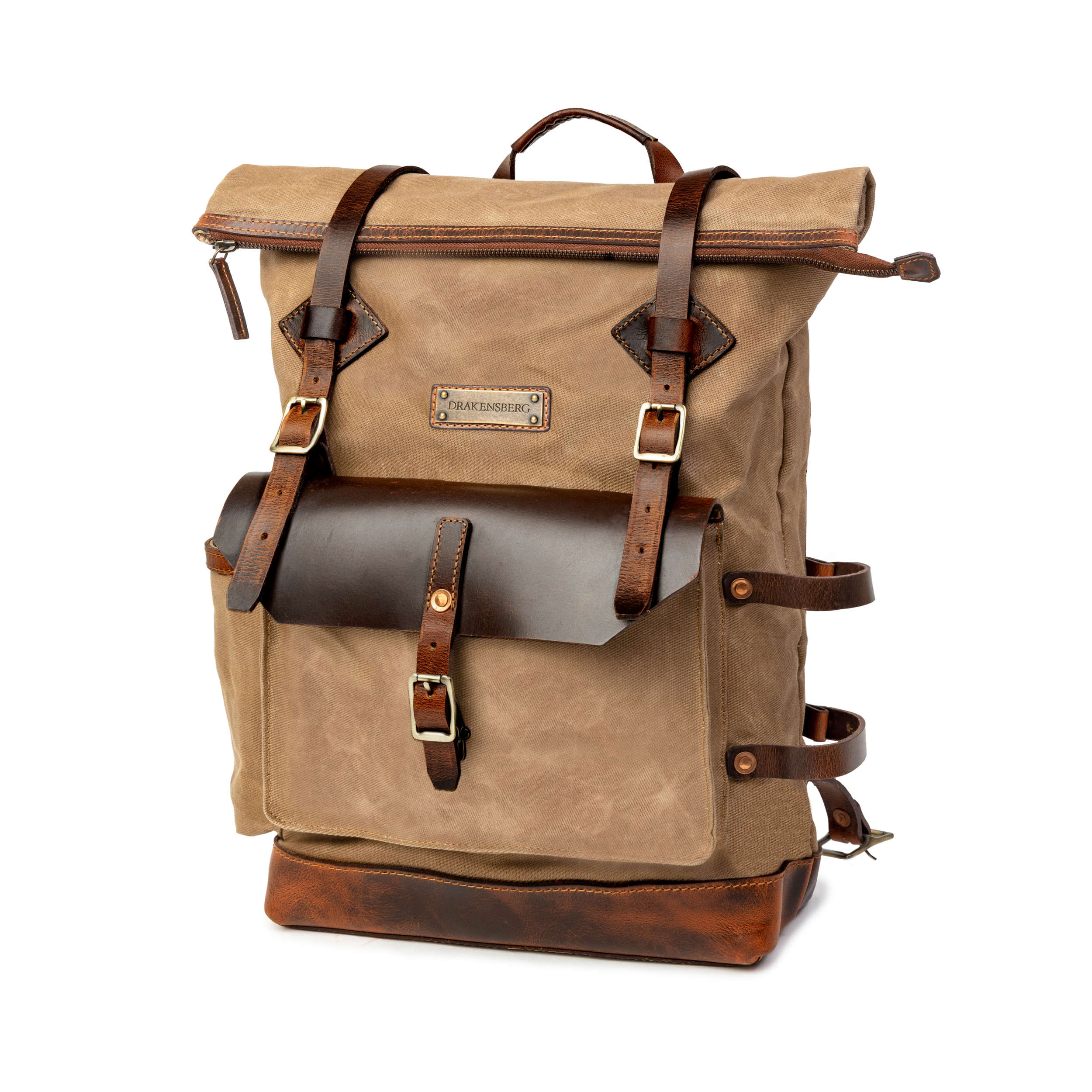 DR00607 - Rolltop Vintage Rucksack »Adam« Outdoor, wasserabweisend | Khaki-Sand, Hauptansicht