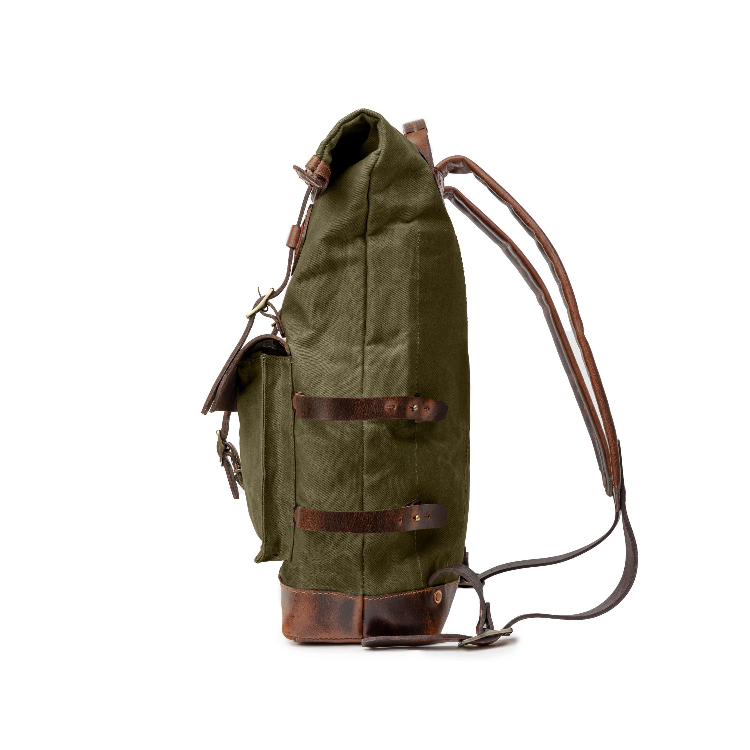 Roll Top Backpack Waxed Canvas & Leather | Men Women Rucksack Rolltop Green Cycling Bag Daypack | Vintage Rustic popular Heritage Bags | OLDFIELD