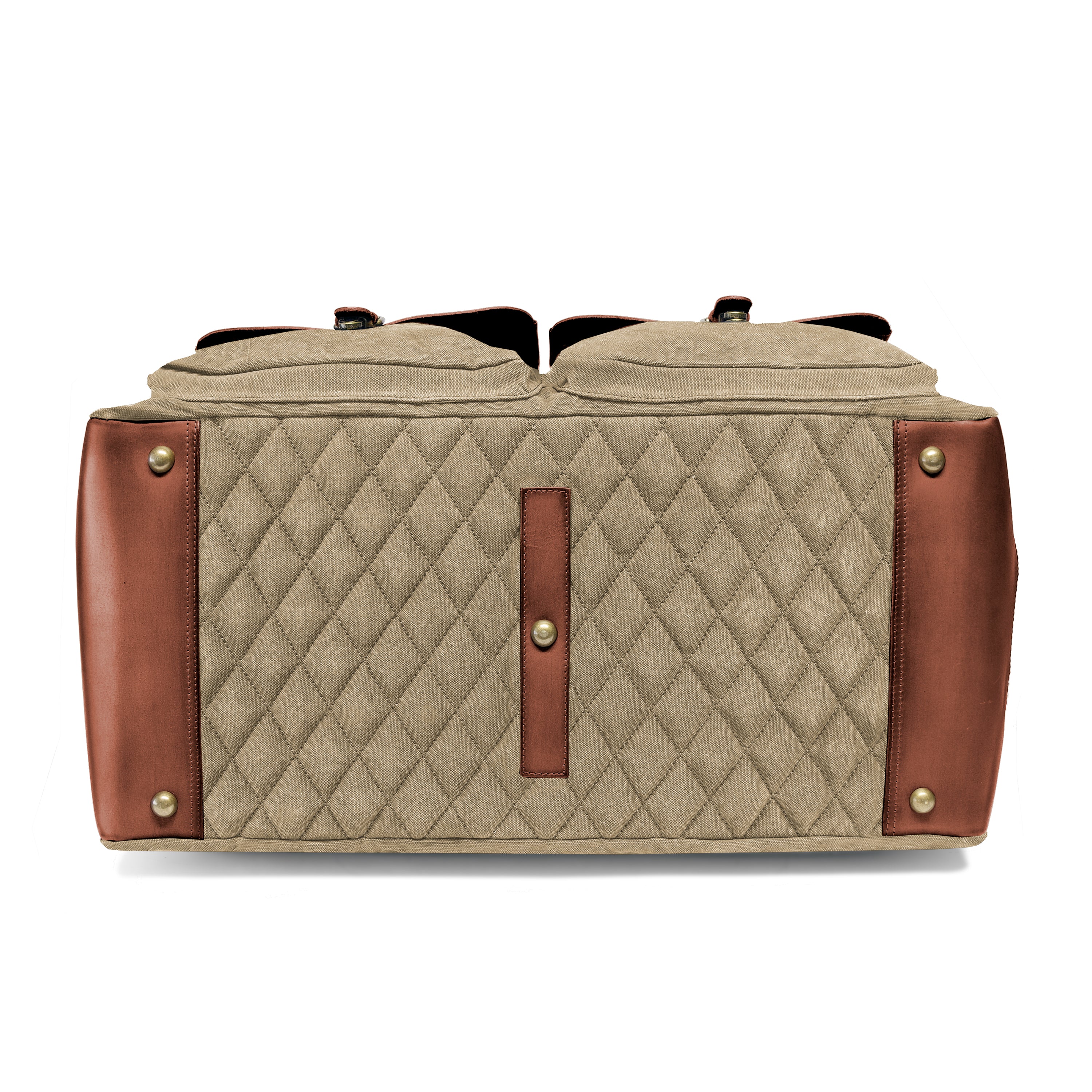 DR00104 - Große XL Reisetasche »Steve« Baumwolle, Leder, Safari-Style | Khaki-Beige, gesteppter Boden