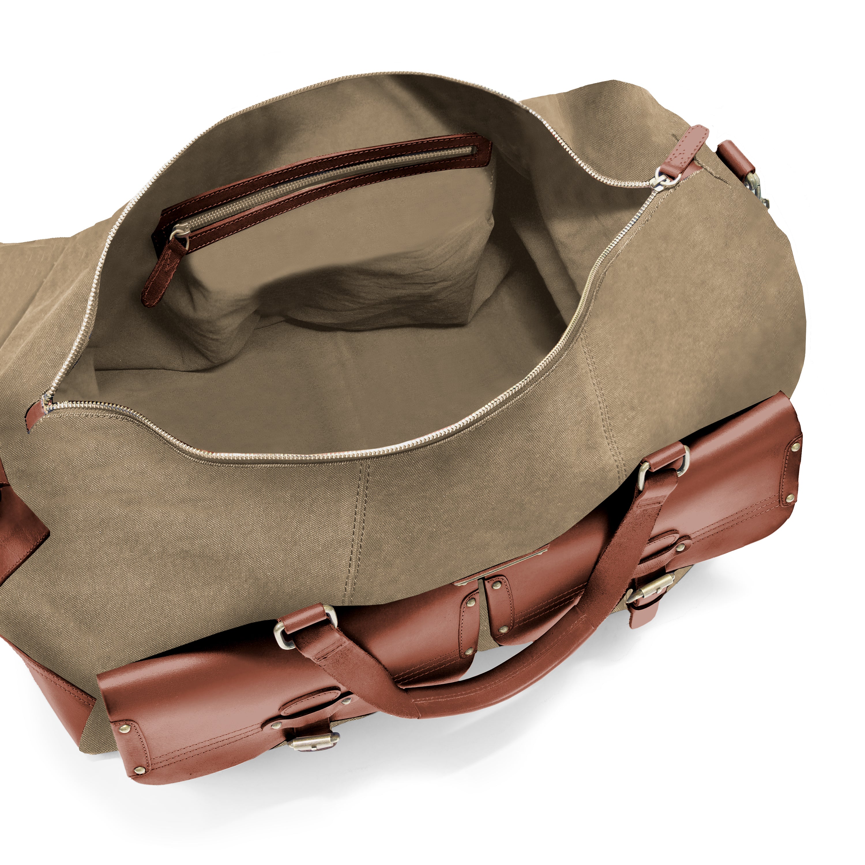 DR00104 - Große XL Reisetasche »Steve« Baumwolle, Leder, Safari-Style | Khaki-Beige, Innen ungefüllt