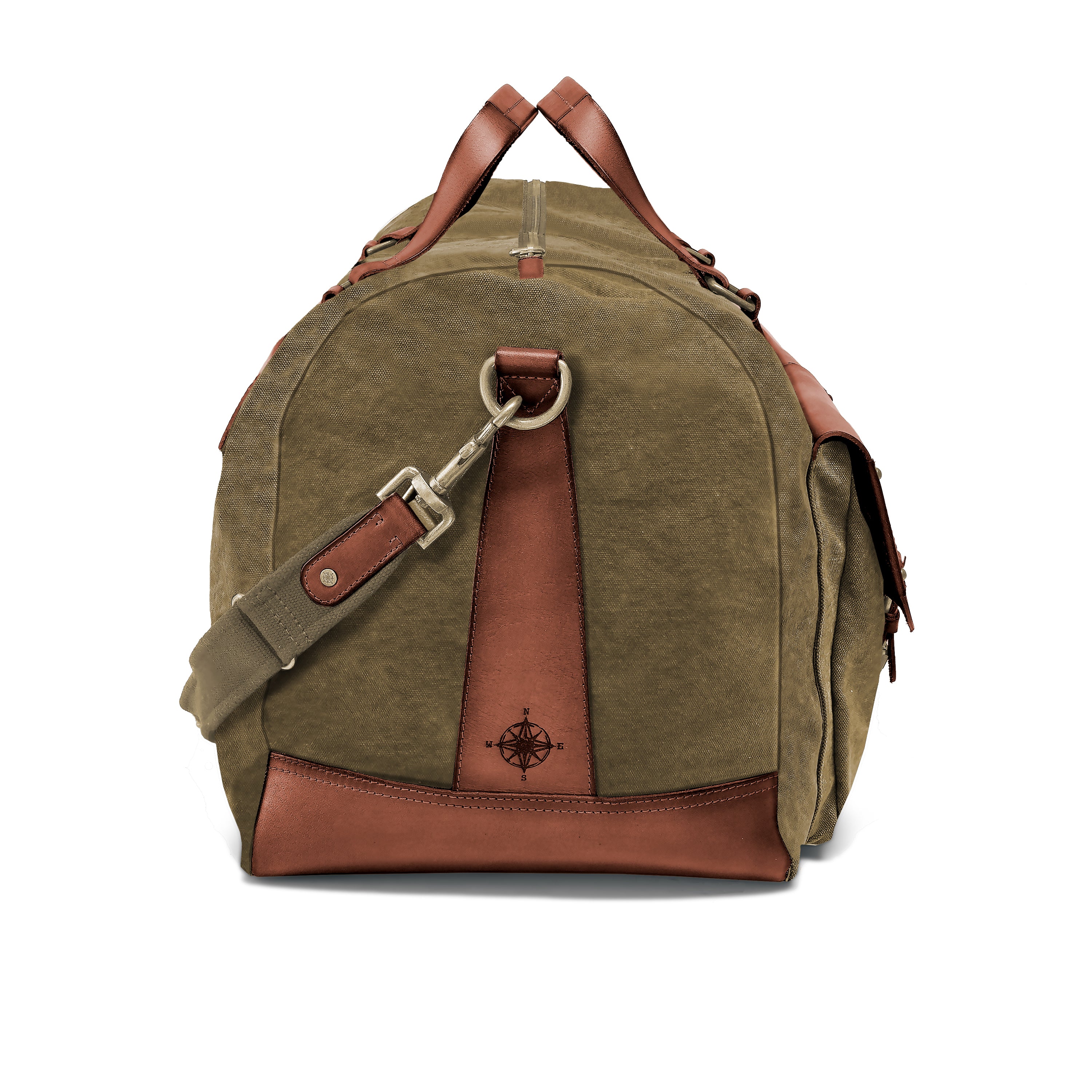 DR00124 - Große XL Reisetasche »Steve« Baumwolle, Leder, Safari-Style | Oliv-Grün, Seitenansicht