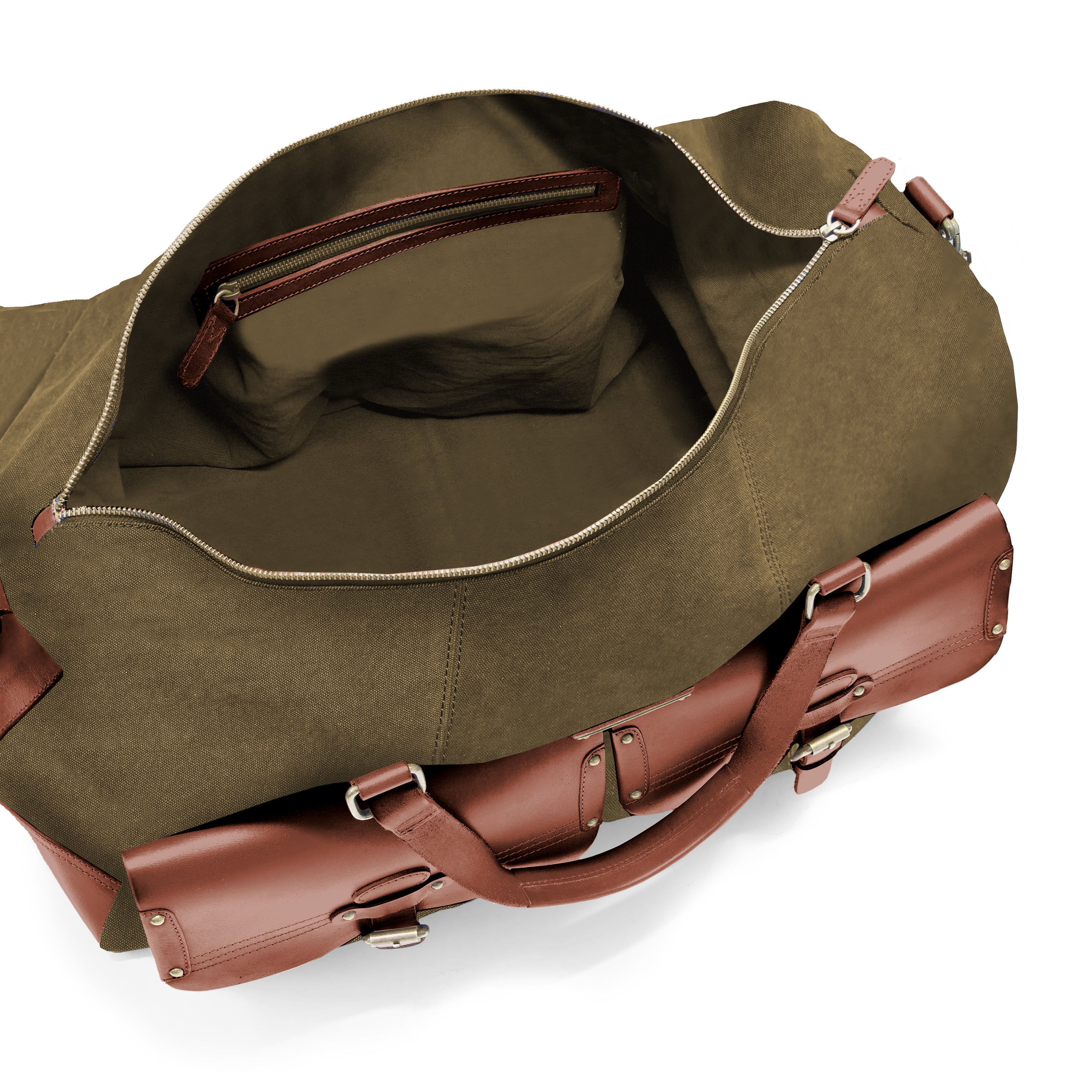 DR00124 - Große XL Reisetasche »Steve« Baumwolle, Leder, Safari-Style | Oliv-Grün, innen ungefüllt