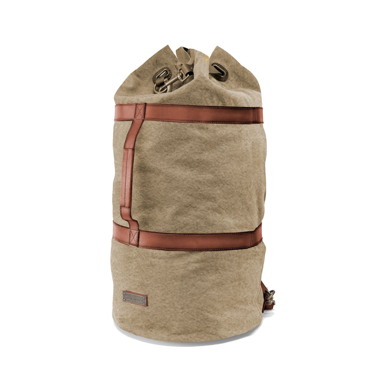 DR00105 - Großer Seesack »Robin« (L) und Rucksack aus Baumwolle und Leder | Khaki-Beige, Front mit Tragegriff