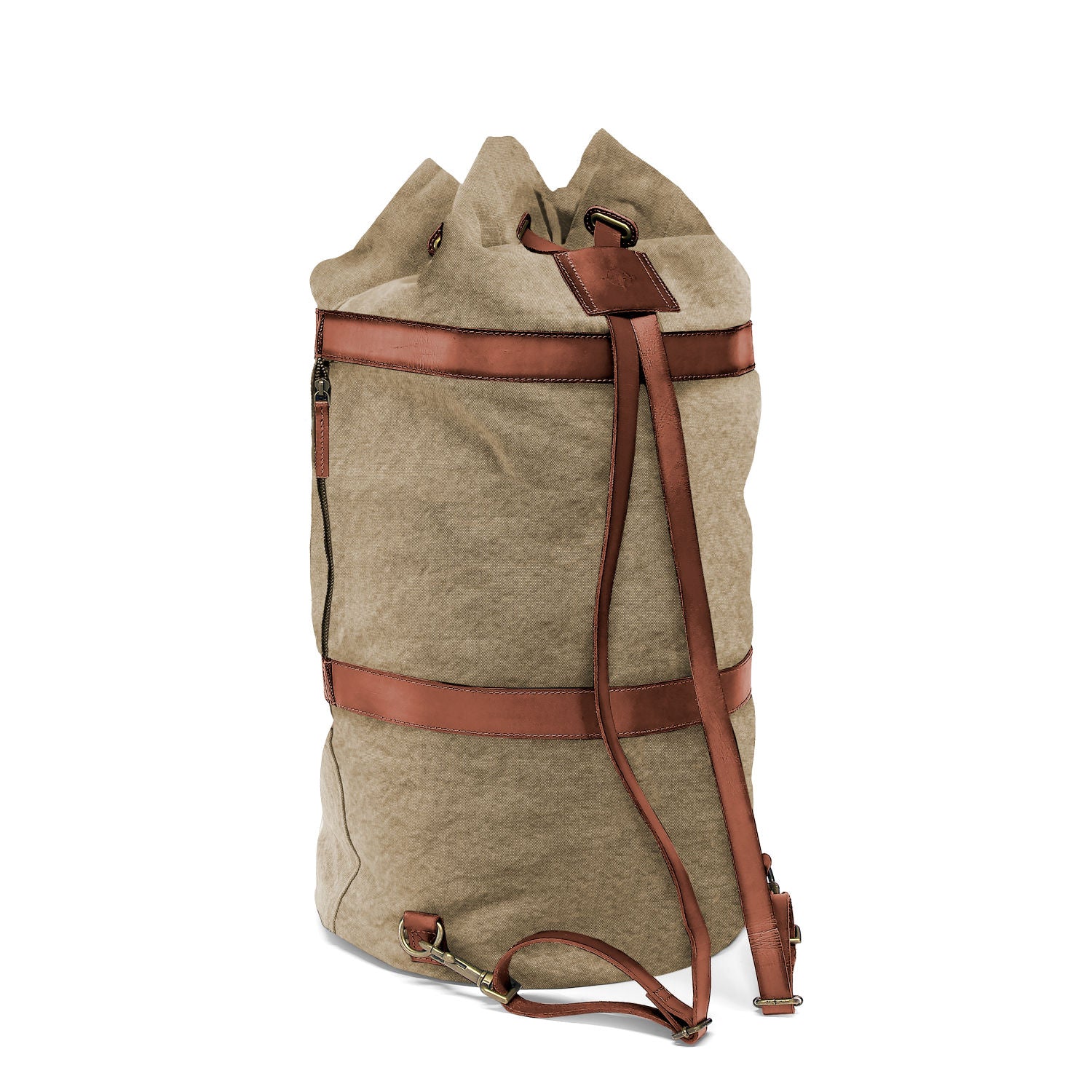 DR00105 - Großer Seesack »Robin« (L) und Rucksack aus Baumwolle und Leder | Khaki-Beige, Hauptansicht