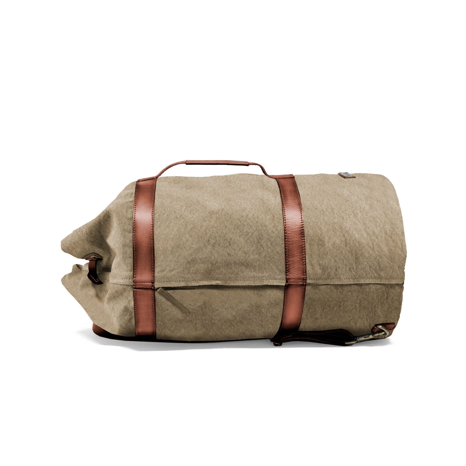 DR00105 - Großer Seesack »Robin« (L) und Rucksack aus Baumwolle und Leder | Khaki-Beige, liegend