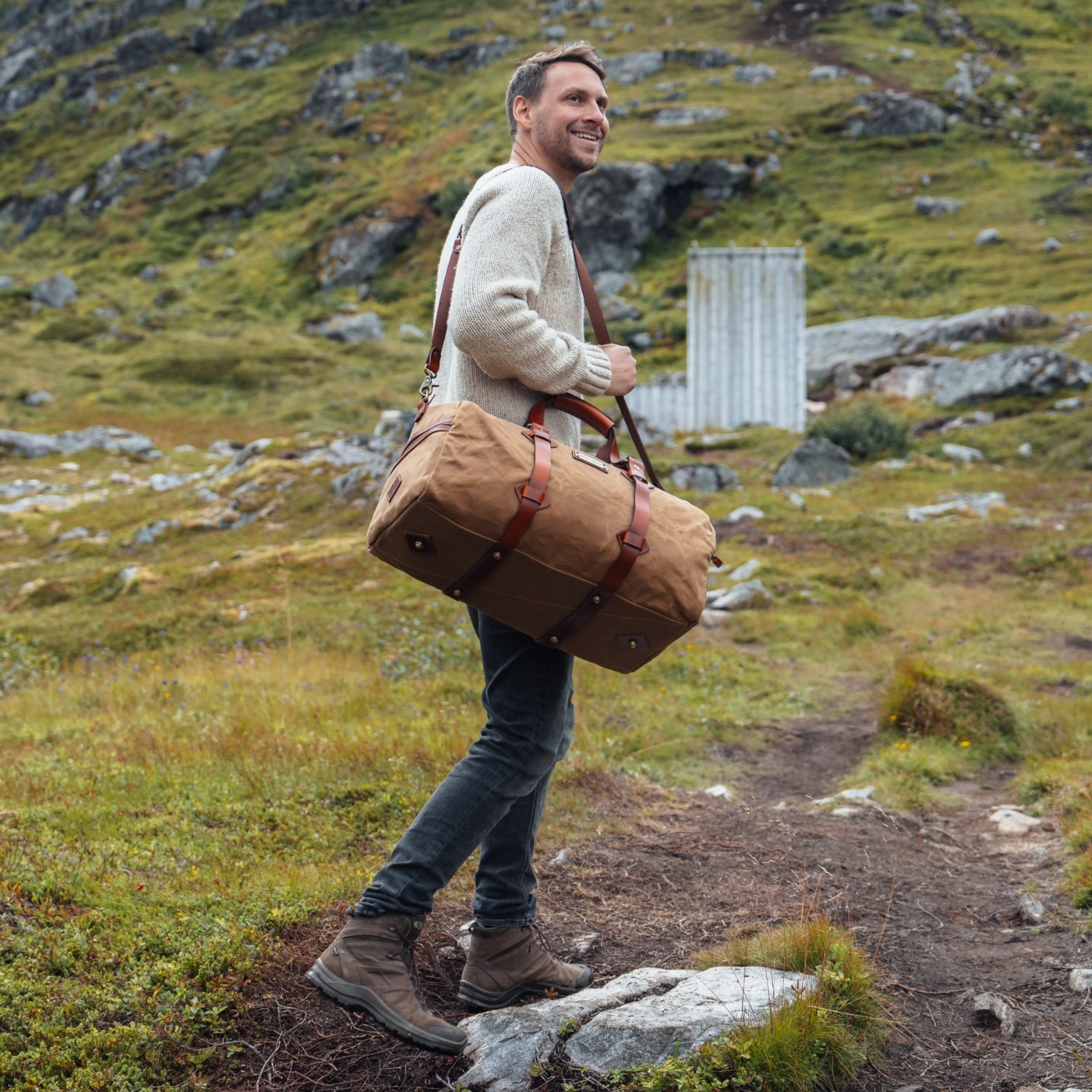 Kategorie Herren Reisetasche Cody gewachstes Canvas in Khaki-Sand handgemacht und wasserabweisend und Herren