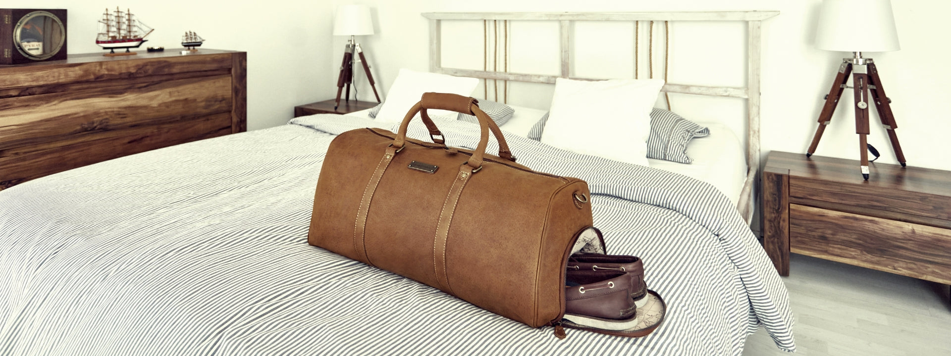 Leder Reisetasche mit Schuhfach Finn in Havanna Braun handgemacht für damen und herren pano