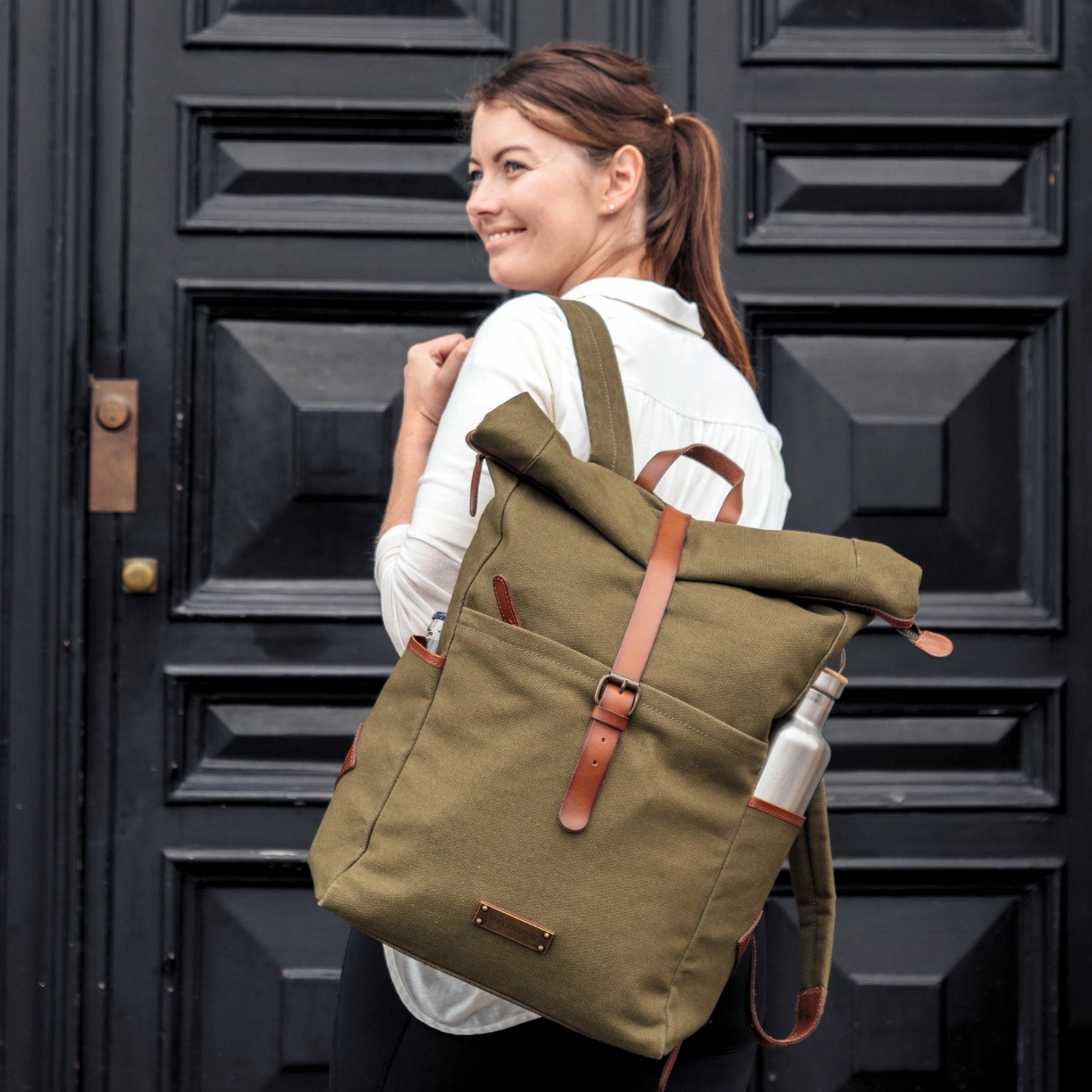 White Roll popular Top Backpack, Woman Roll Top, Rolltop backpack, Roll Top, White Roll Top, Vegan Backpack, Backpack for Laptop, eco leather